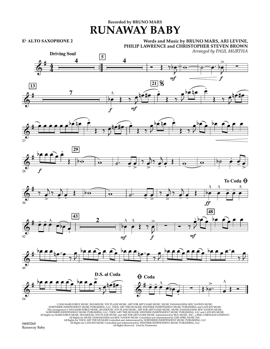 Runaway Baby - Eb Alto Saxophone 2 Concert Band scores gallery preview page 1