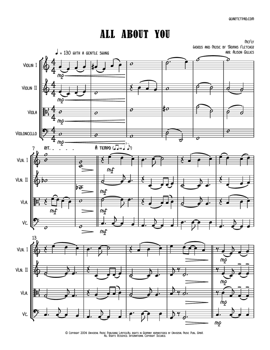 All About You All About You String Quartet scores gallery preview page 1