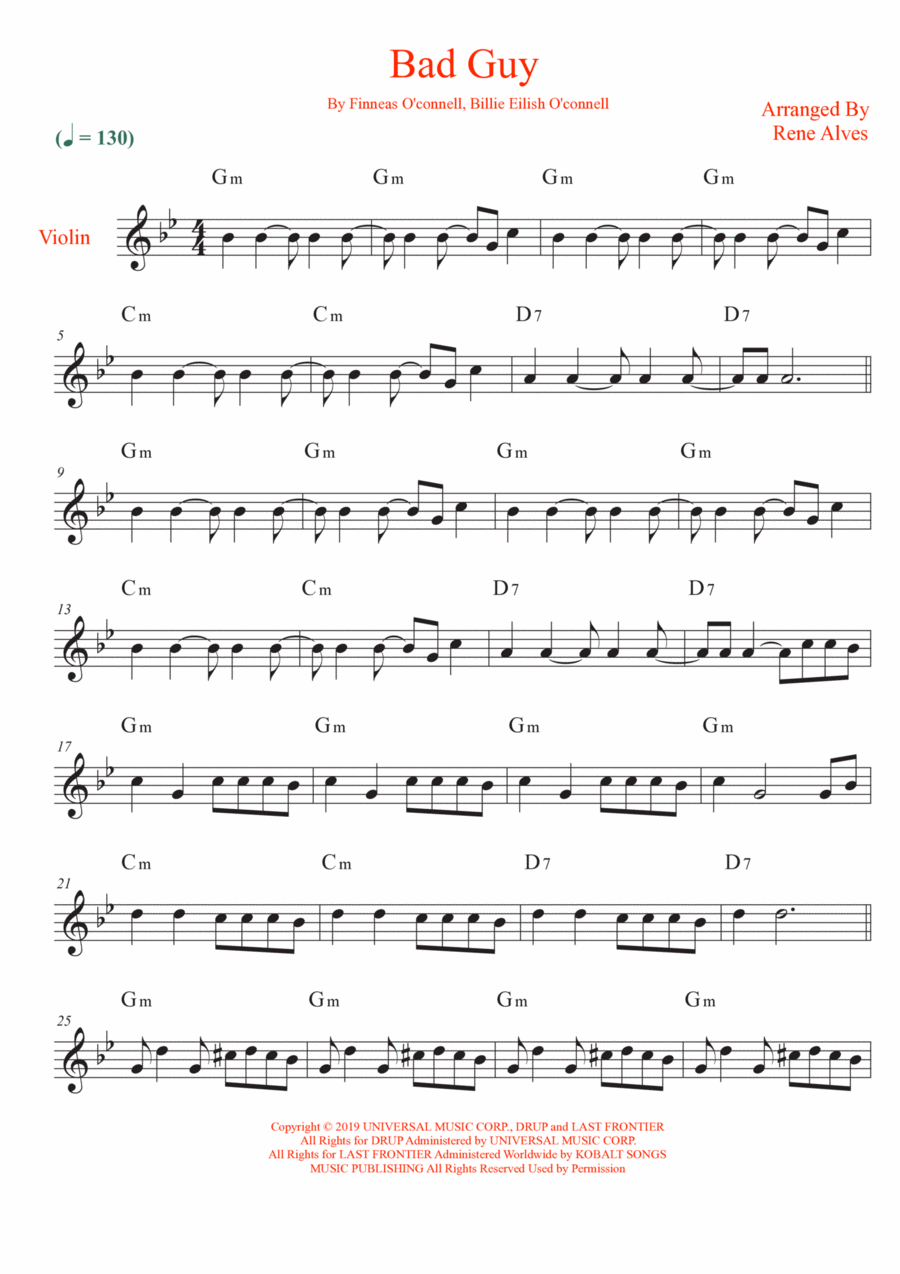 Bad Guy Violin Solo scores gallery preview page 1