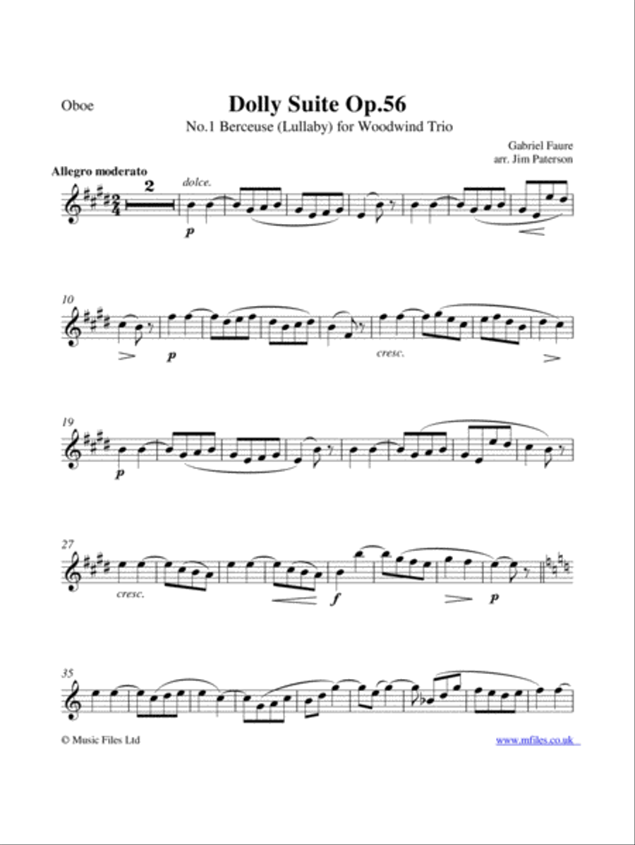 Gabriel Faure's Dolly Suite: No.1 Berceuse for Woodwind Trio