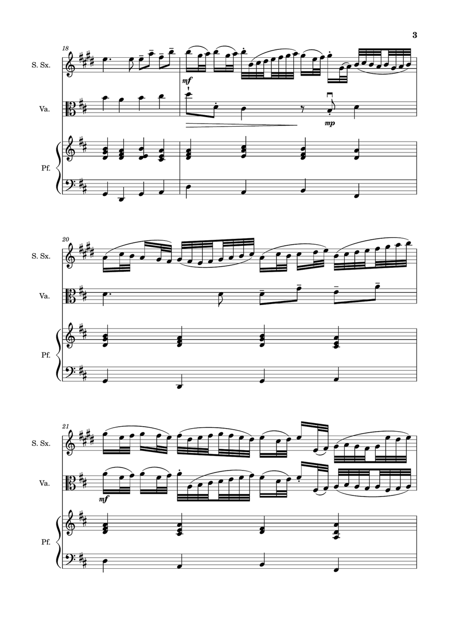 Canon in D for Soprano Sax, Viola, and Piano. Score and Parts. Chamber Music scores gallery preview page 3