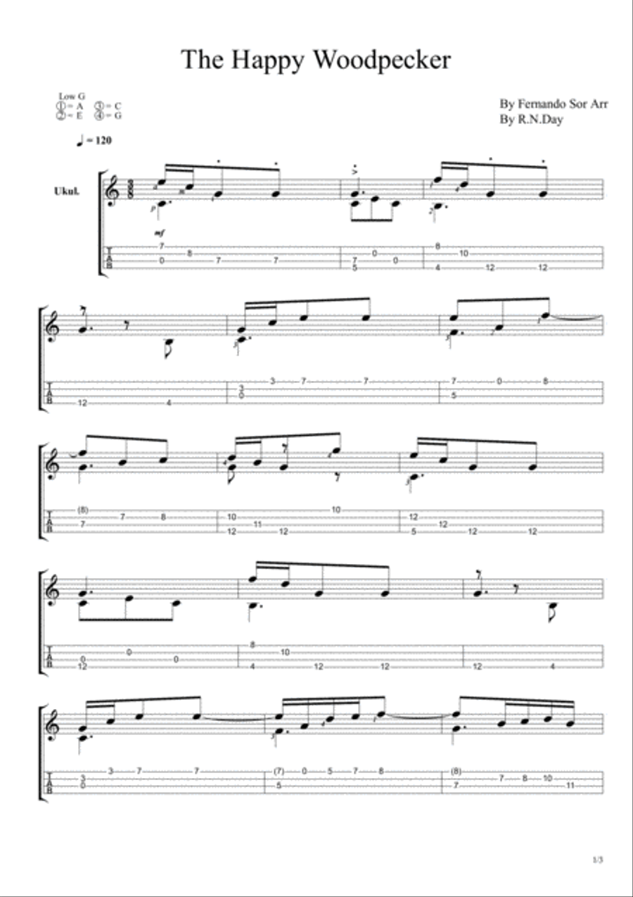 The Happy Woodpecker For Low G Ukulele The Happy Woodpecker For Low G Ukulele Ukulele scores gallery preview page 1