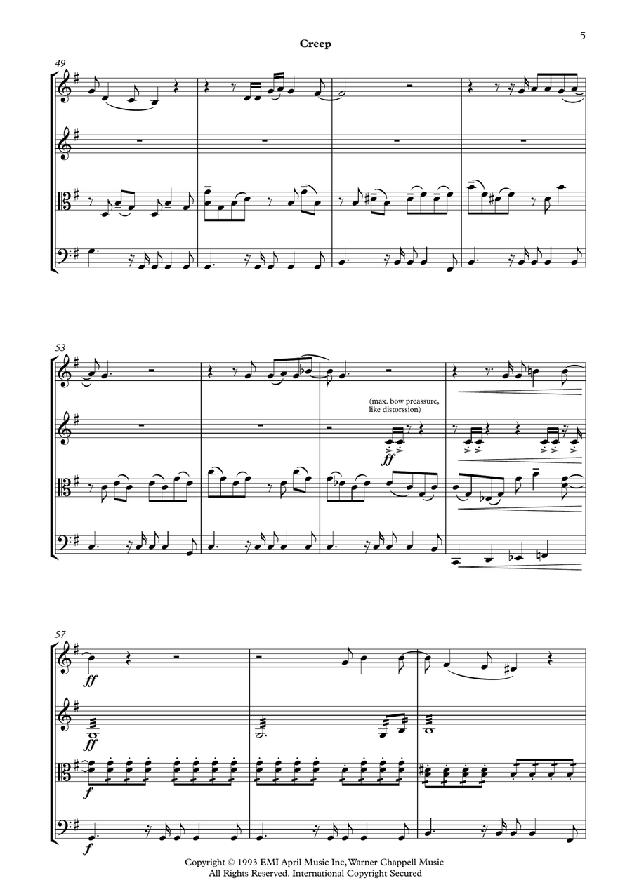 Creep String Quartet scores gallery preview page 5