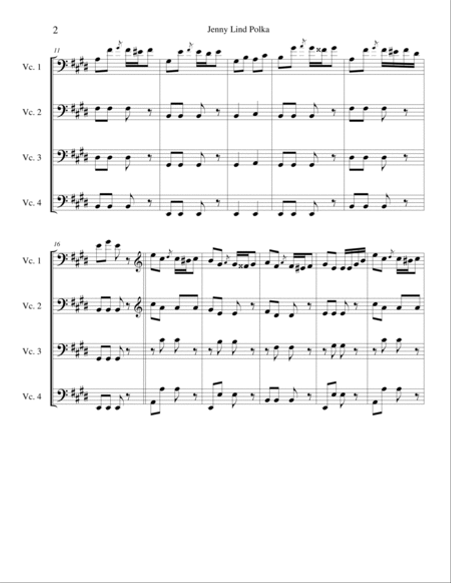 Jenny Lind Polka for Cello Quartet Cello scores gallery preview page 2