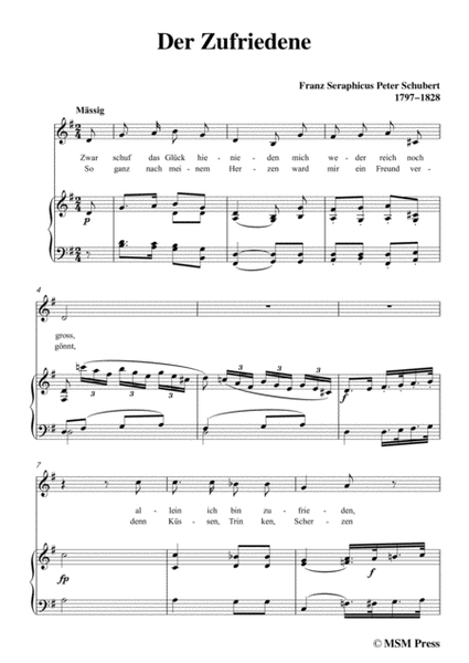 Schubert-Der Zufriedene,in G Major,for Voice&Piano image number null
