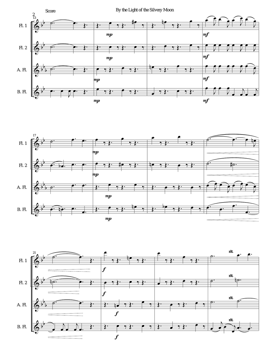 By the light of the silvery moon for flute quartet Flute Quartet scores gallery preview page 2