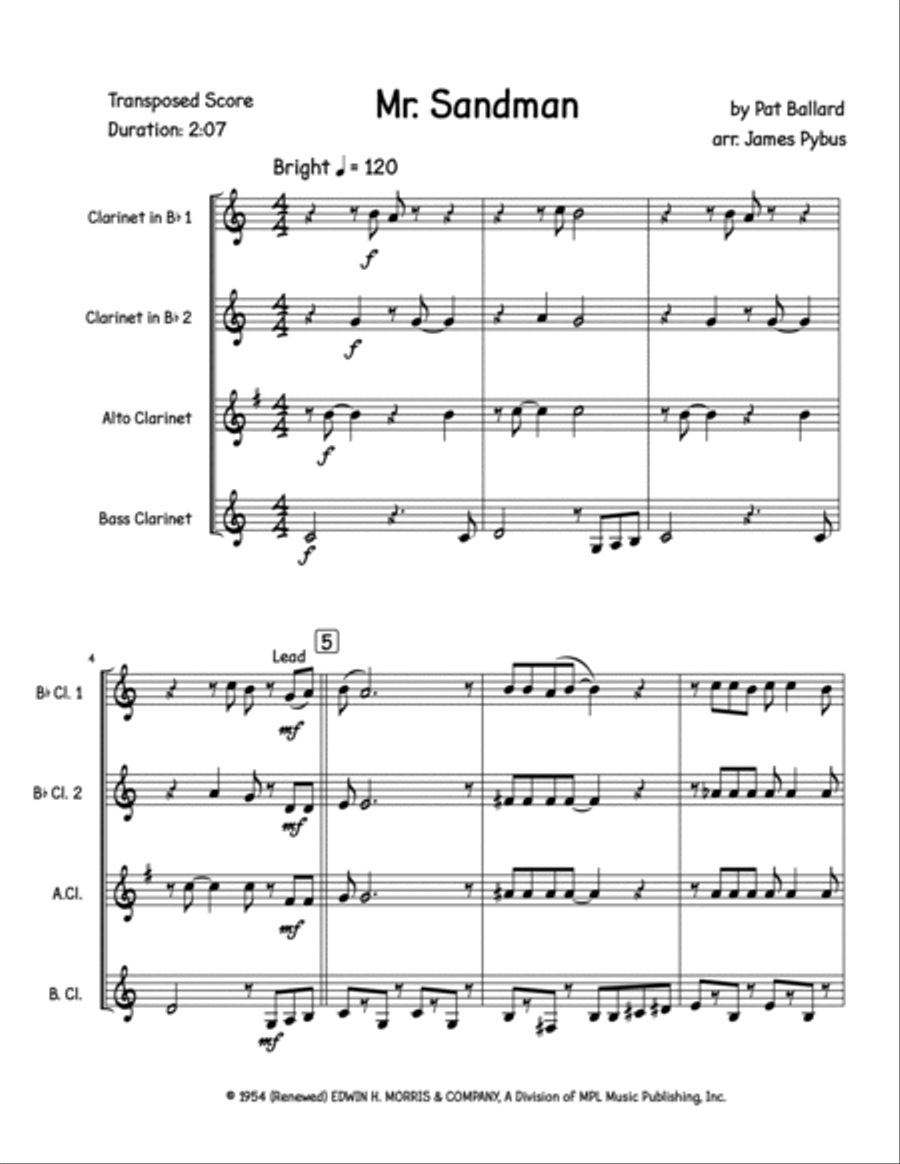 Mister Sandman Woodwind Quartet scores gallery preview page 3