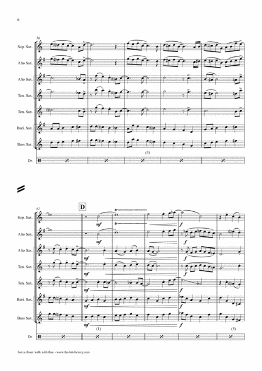 Just A Closer Walk With Thee - New Orleans Funeral - Saxophone Quintet Saxophone Quintet scores gallery preview page 6