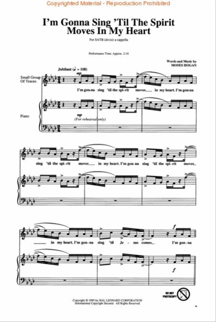 I'm Gonna Sing 'Til the Spirit Moves in My Heart Divisi scores gallery preview page 3