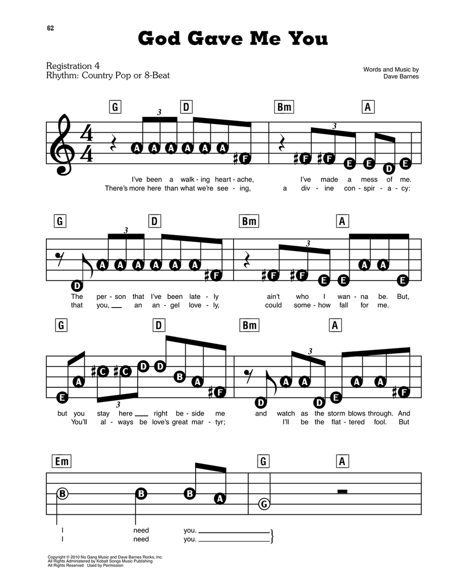 God Gave Me You Electronic Keyboard scores gallery preview page 1