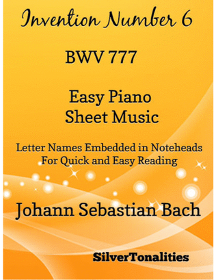 Book cover for Invention Number 6 BWV 777 Easy Piano Sheet Music