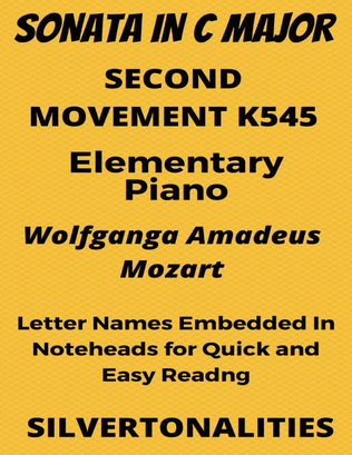 Book cover for Sonata in C Major K545 Second Movement Elementary Piano Sheet Music