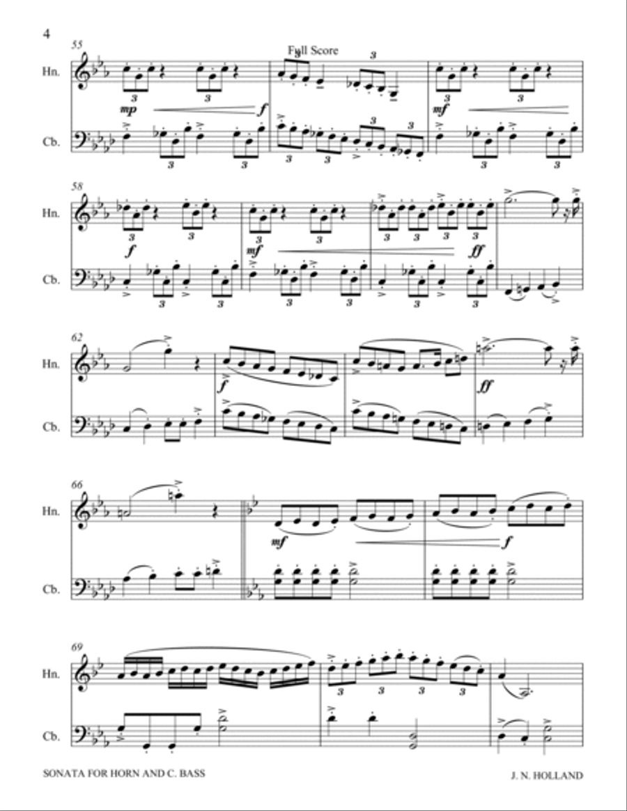 Sonata for French Horn and Acoustic String Bass, 3 Movements Double Bass scores gallery preview page 6