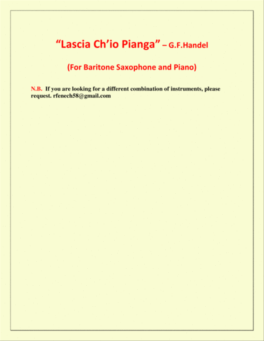 Lascia Ch'io Pianga - From Opera 'Rinaldo' - G.F. Handel ( Baritone Saxophone and Piano) Chamber Orchestra scores gallery preview page 3