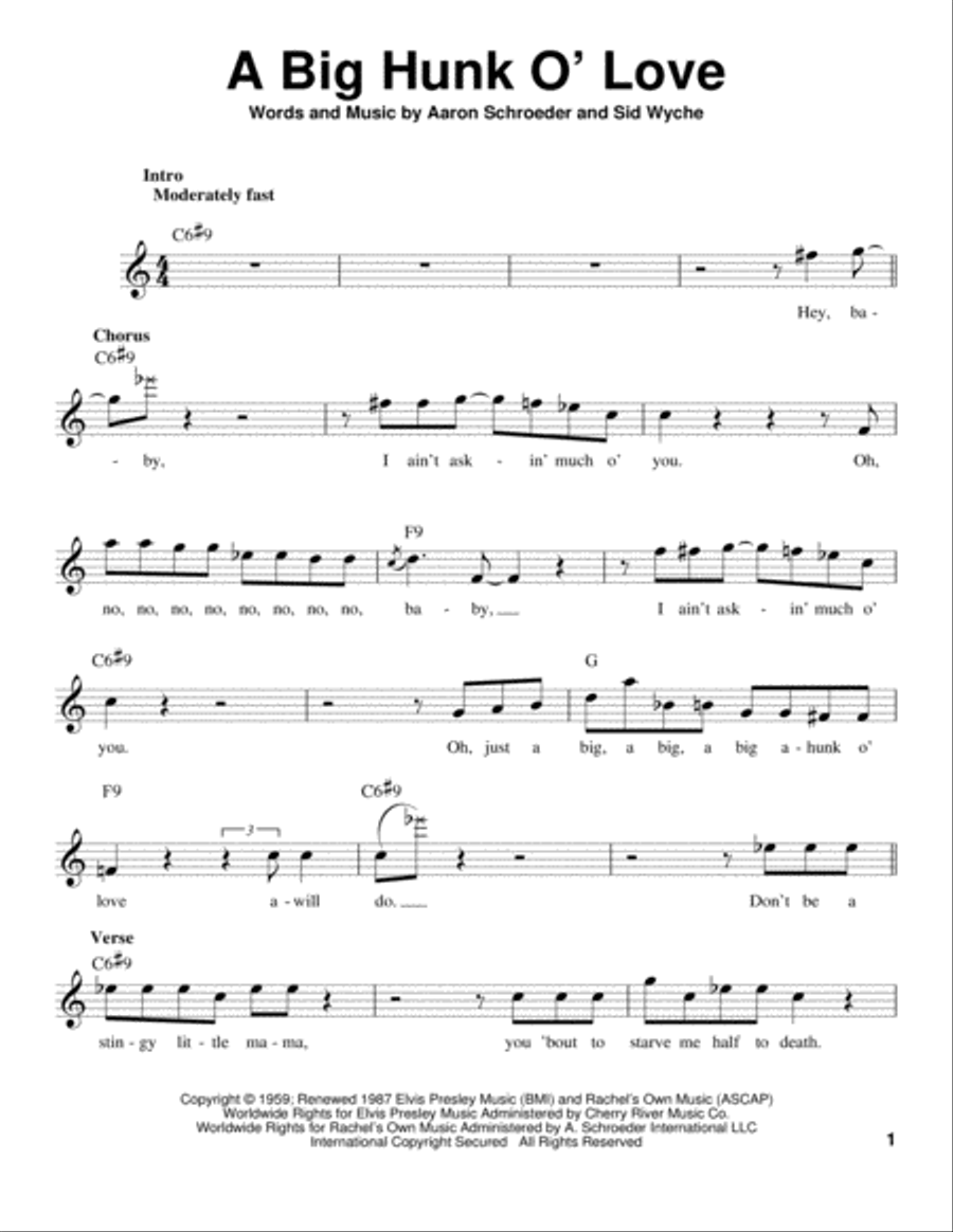 A Big Hunk O' Love A Big Hunk O' Love Voice scores gallery preview page 1