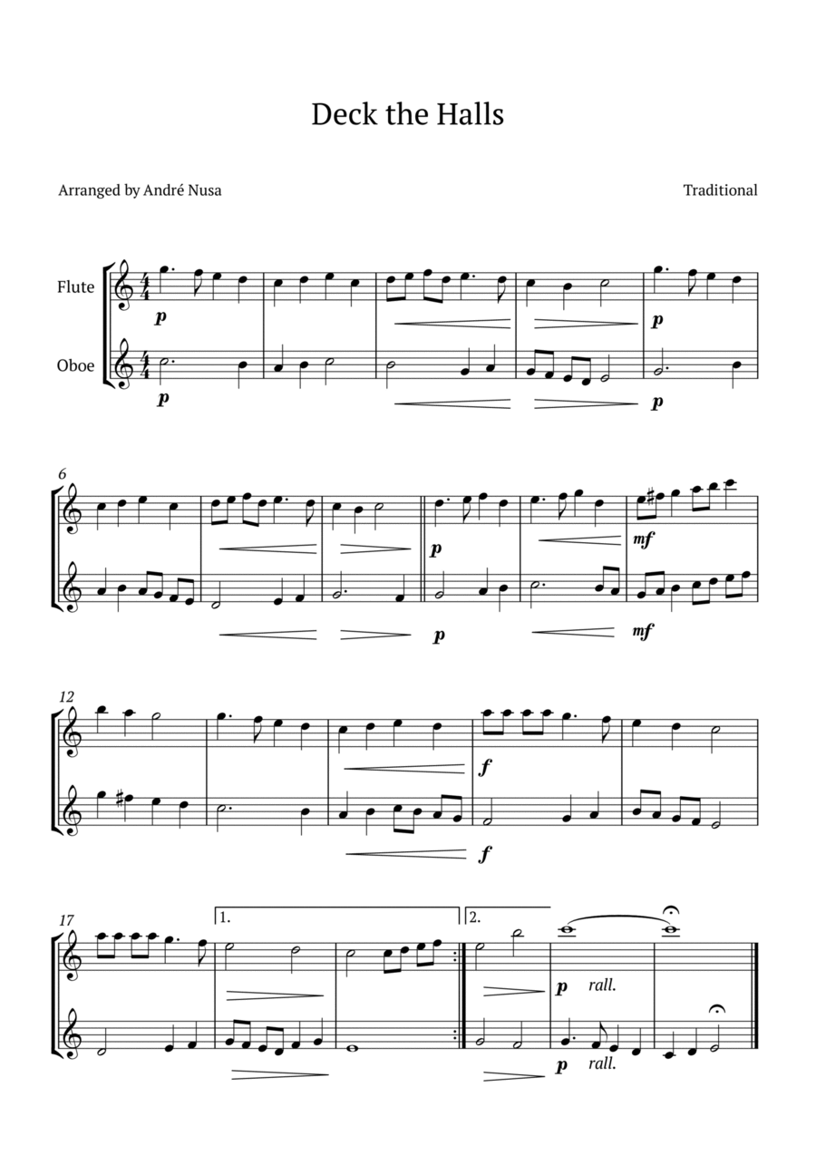 Deck the Halls Woodwind Duet scores gallery preview page 1