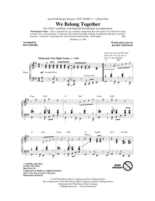 Book cover for We Belong Together (from Toy Story 3) (arr. Ed Lojeski)