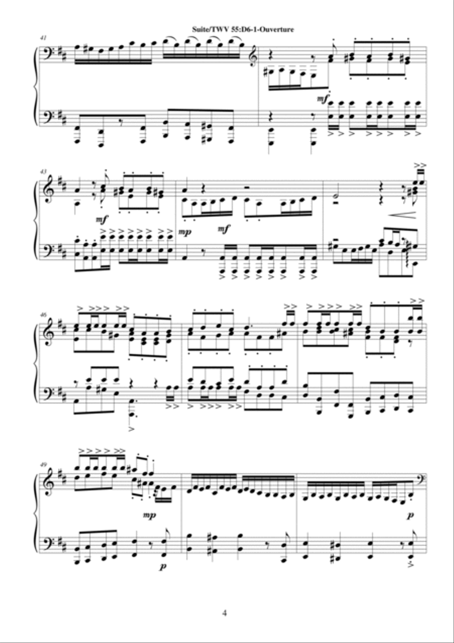 Telemann Suite in D major for piano – 1-Ouverture, TWV 55:D6 4-Part scores gallery preview page 4