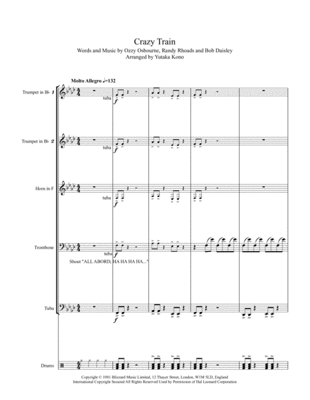 Crazy Train by Ozzy Osbourne Brass Ensemble - Digital Sheet Music
