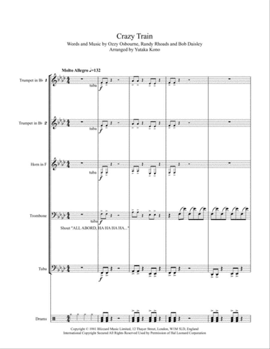 Crazy Train Crazy Train Brass Ensemble scores gallery preview page 1