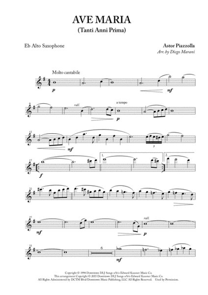 Ave Maria (Tanti Anni Prima) for Alto Saxophone and Piano image number null