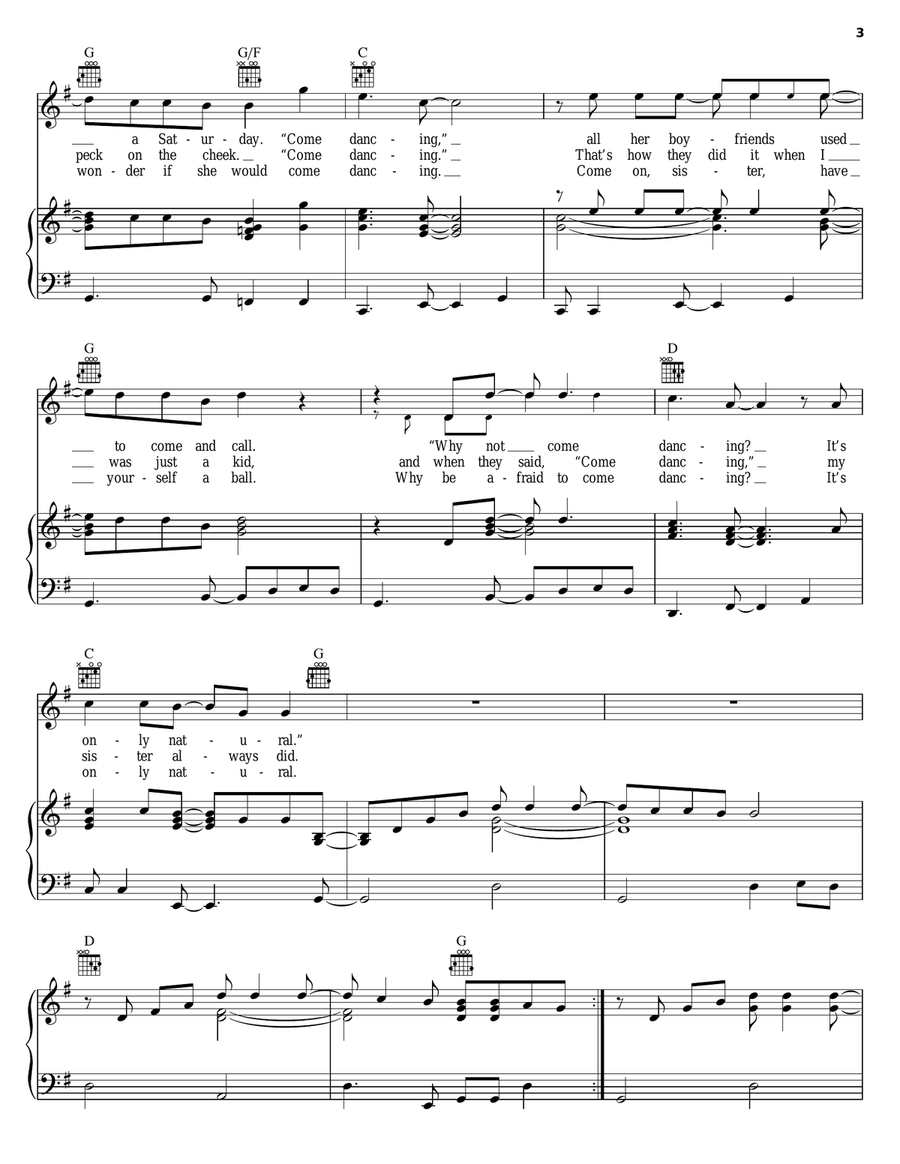 Come Dancing Piano, Vocal, Guitar scores gallery preview page 3