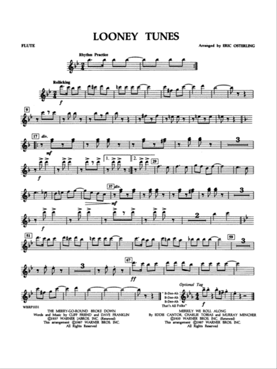 Looney Tunes: Flute Looney Tunes: Flute Concert Band scores gallery preview page 1