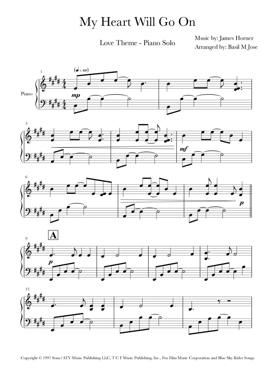 My Heart Will Go On (love Theme From 'titanic') Piano Solo scores gallery preview page 1