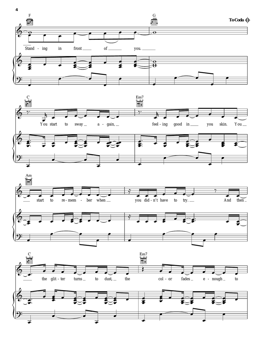 Standing In Front Of You Piano, Vocal, Guitar scores gallery preview page 4