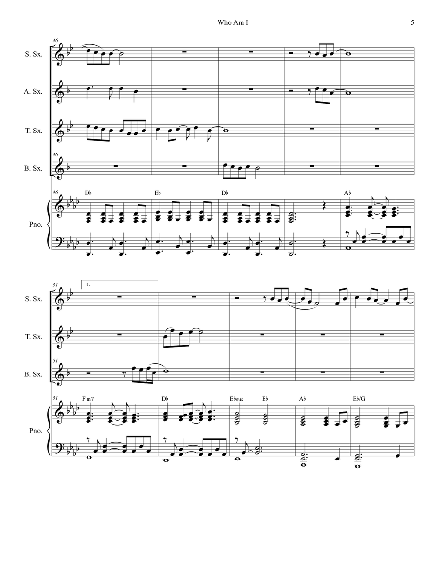 Who Am I Who Am I Saxophone Quartet scores gallery preview page 5