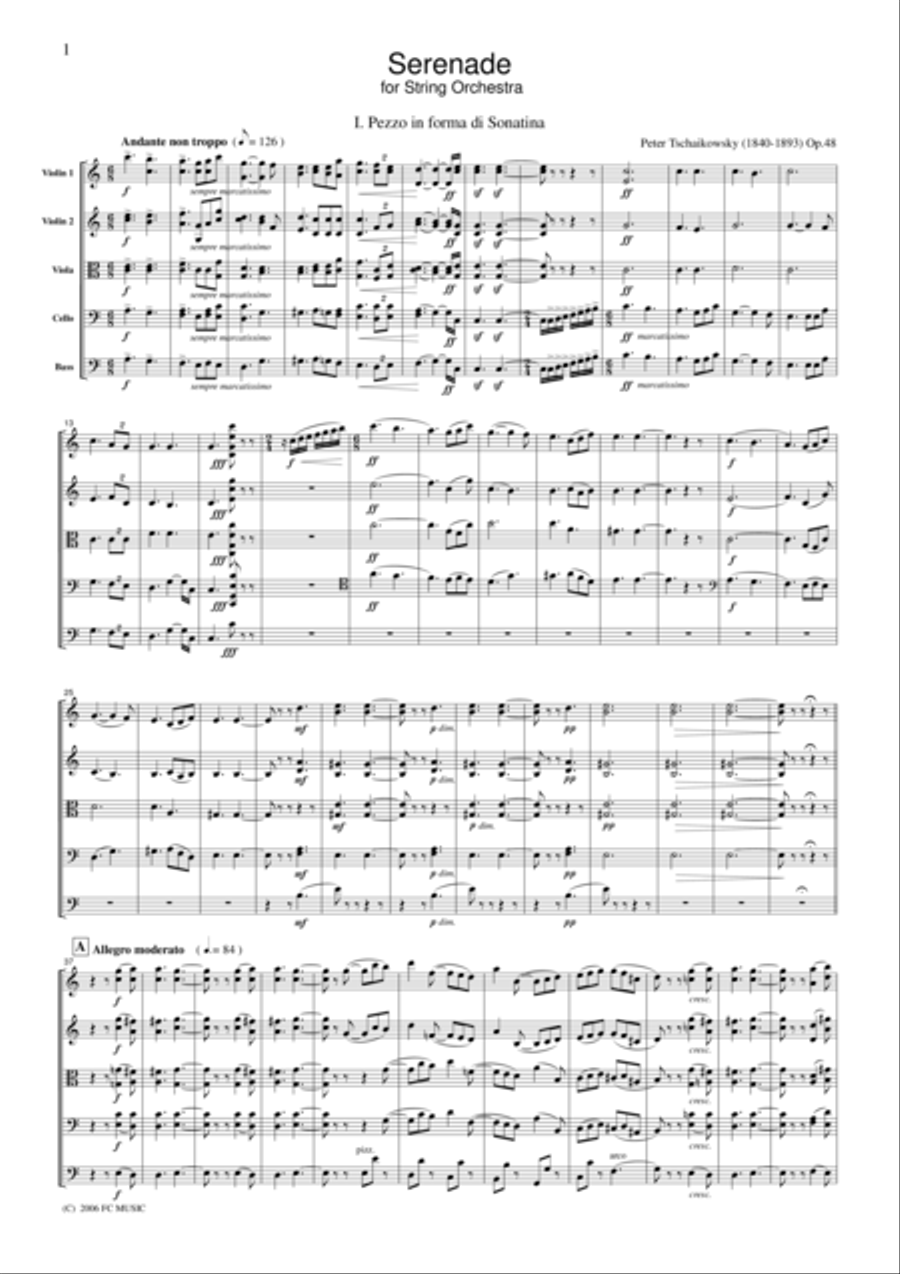 Tchaikowsky Serenade for String Orchestra, for string orchestra, ST010 String Quartet scores gallery preview page 1