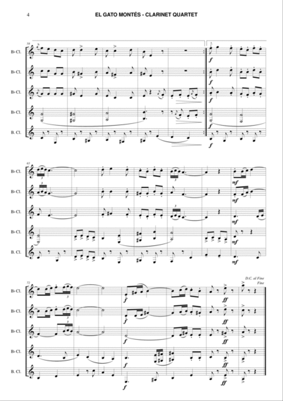 El Gato Montés for clarinet quintet or ensemble Clarinet Quintet scores gallery preview page 4
