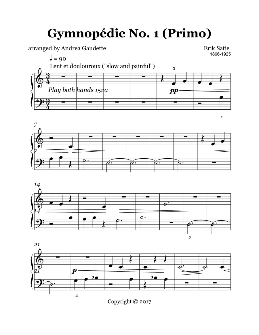 Gymnopédie No. 1 (Piano Duet) Easy Piano scores gallery preview page 5