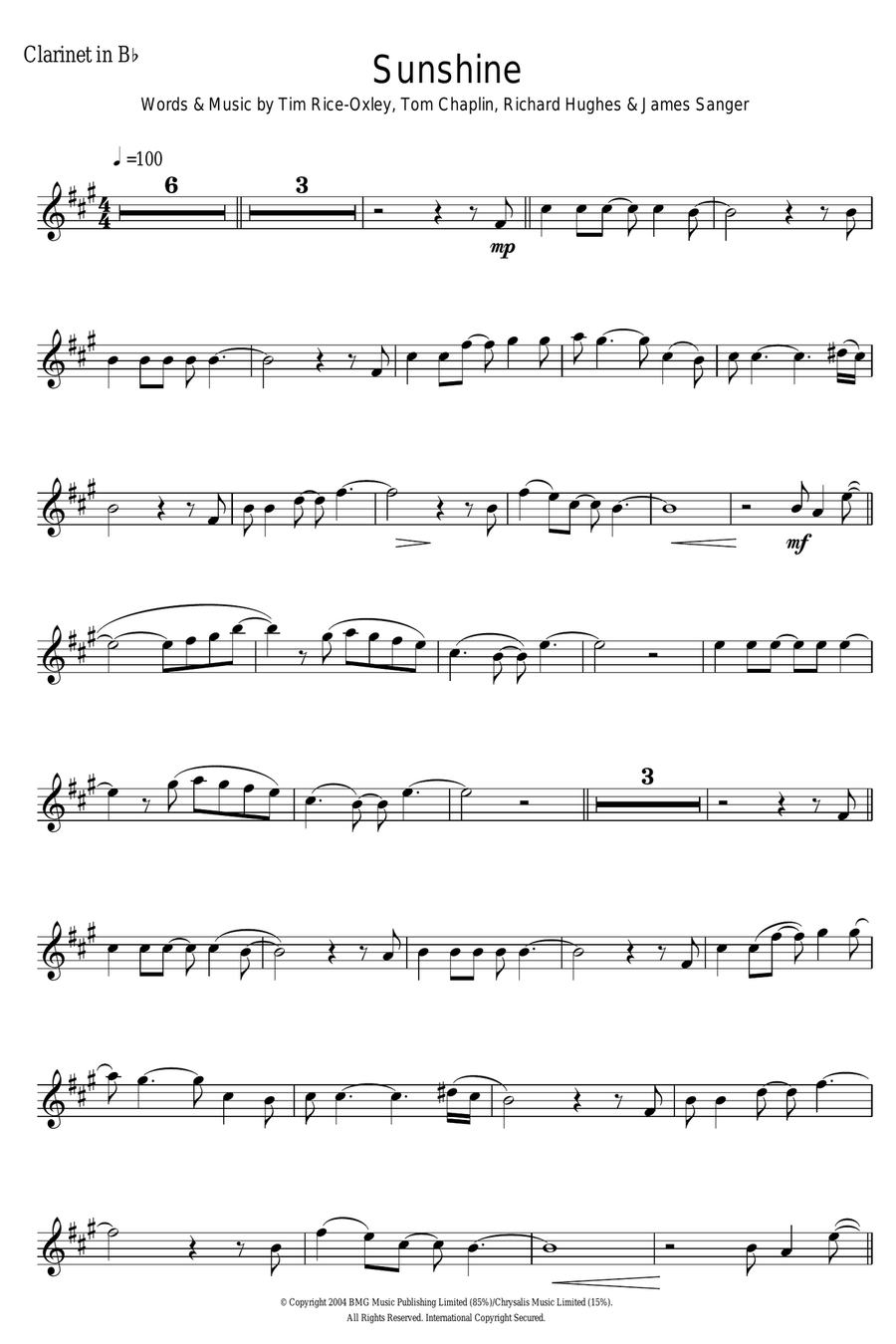 Sunshine Clarinet Solo scores gallery preview page 1