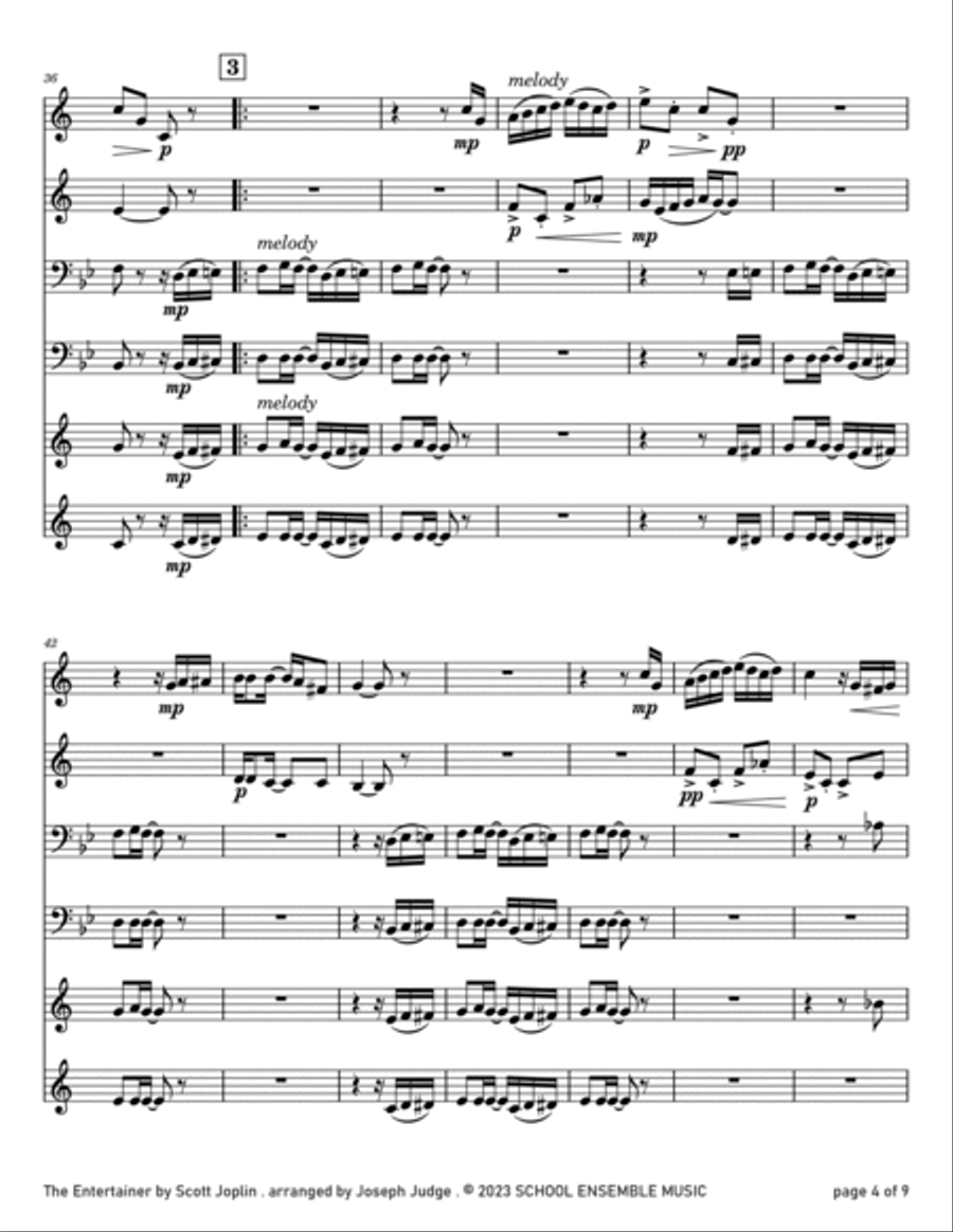 The Entertainer by Scott Joplin for Brass Quartet in Schools Brass Quartet scores gallery preview page 4
