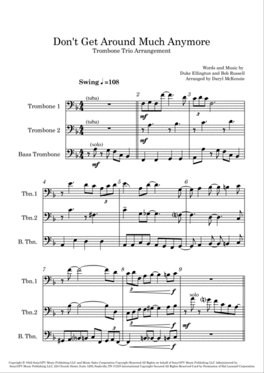 Don't Get Around Much Anymore Brass Trio scores gallery preview page 1