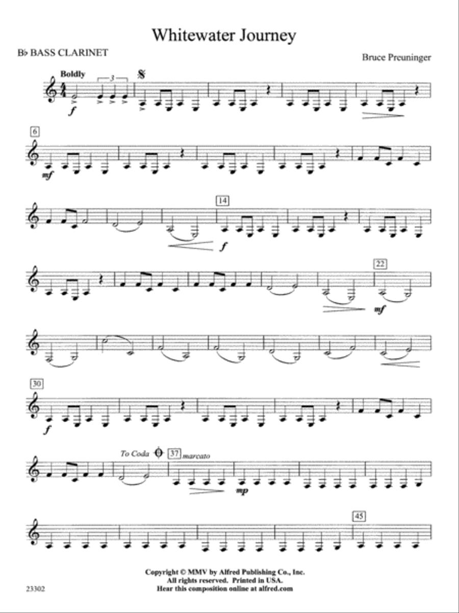 White Water Journey: B-flat Bass Clarinet Concert Band scores gallery preview page 1
