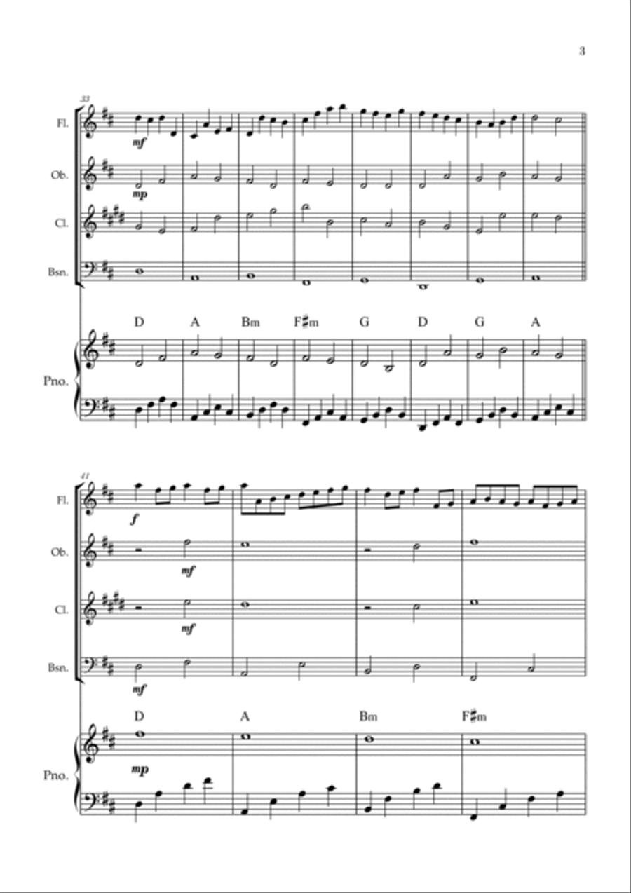 Canon in D | Pachelbel | Woodwind quartet | Piano accompaniment Woodwind Quartet scores gallery preview page 3