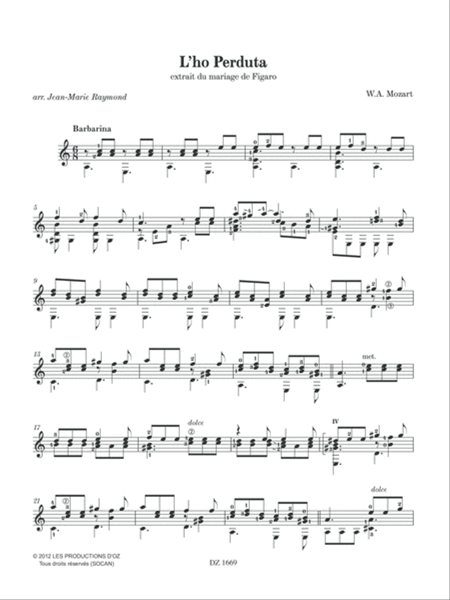 L’ho Perduta / Voi Che Sapete Classical Guitar scores gallery preview page 3