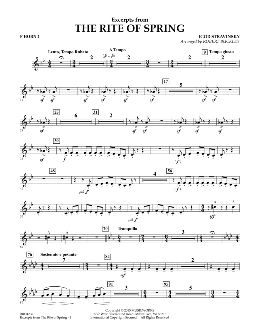Excerpts from The Rite of Spring - F Horn 2 Horn scores gallery preview page 1