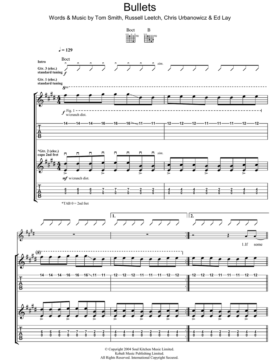 Bullets Bullets Guitar Tablature scores gallery preview page 1