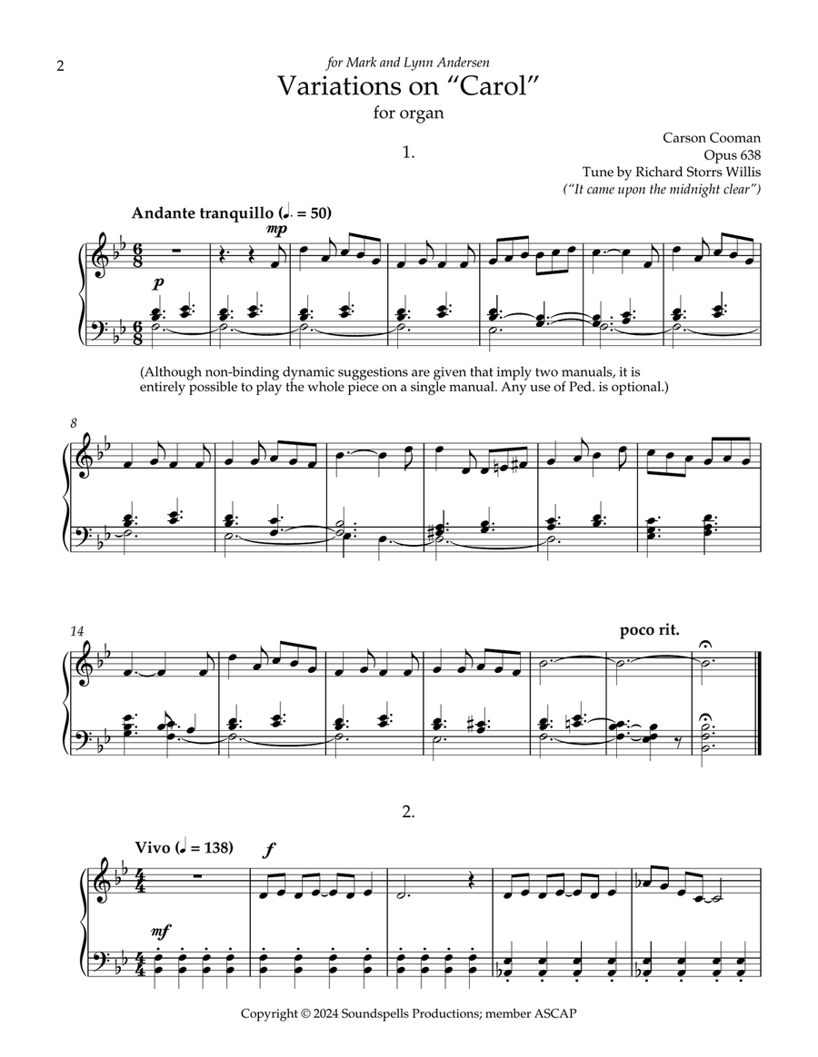 Variations on “Carol” Organ Solo scores gallery preview page 2