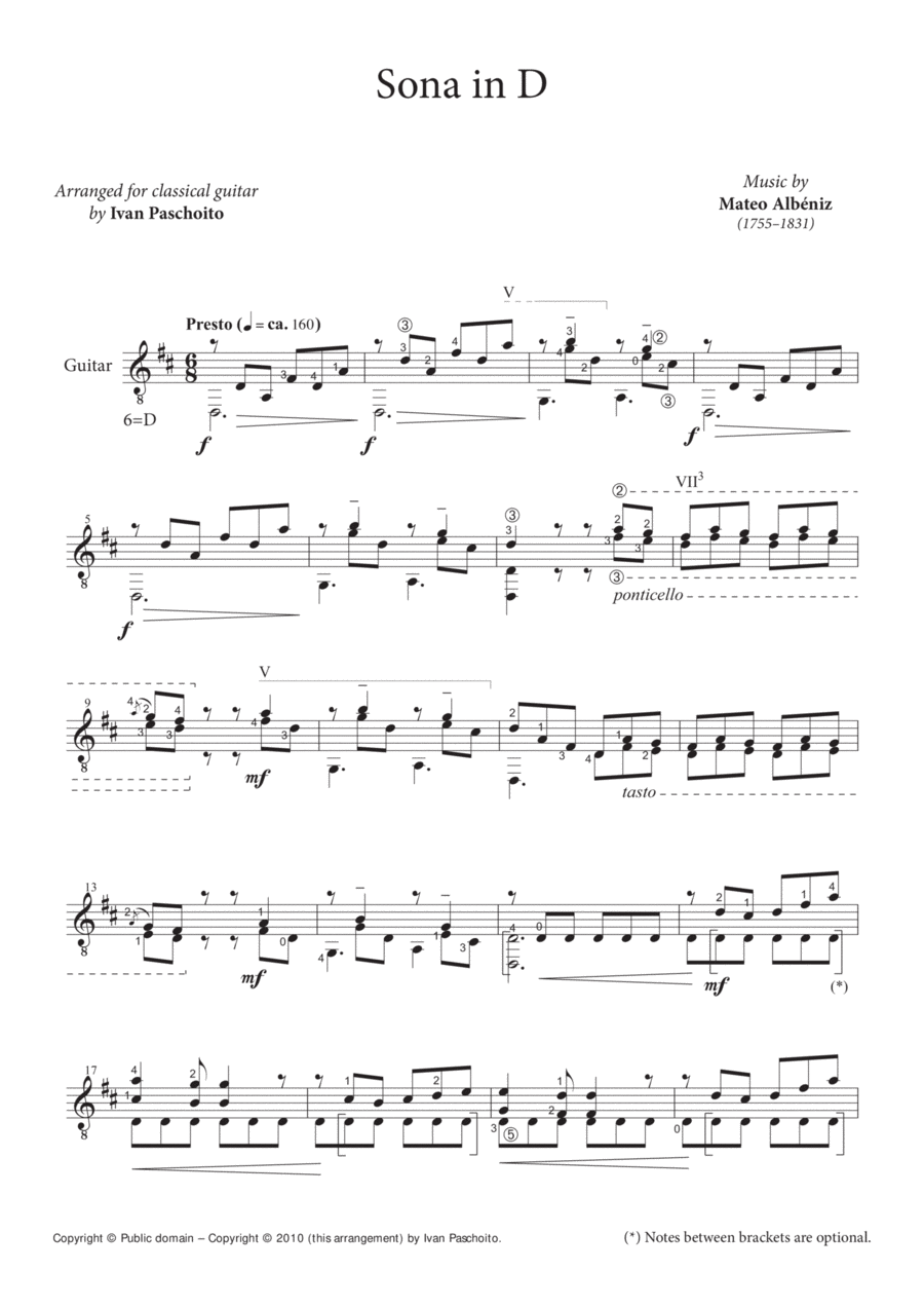 Sonata in D (Mateo Albéniz) Acoustic Guitar scores gallery preview page 1