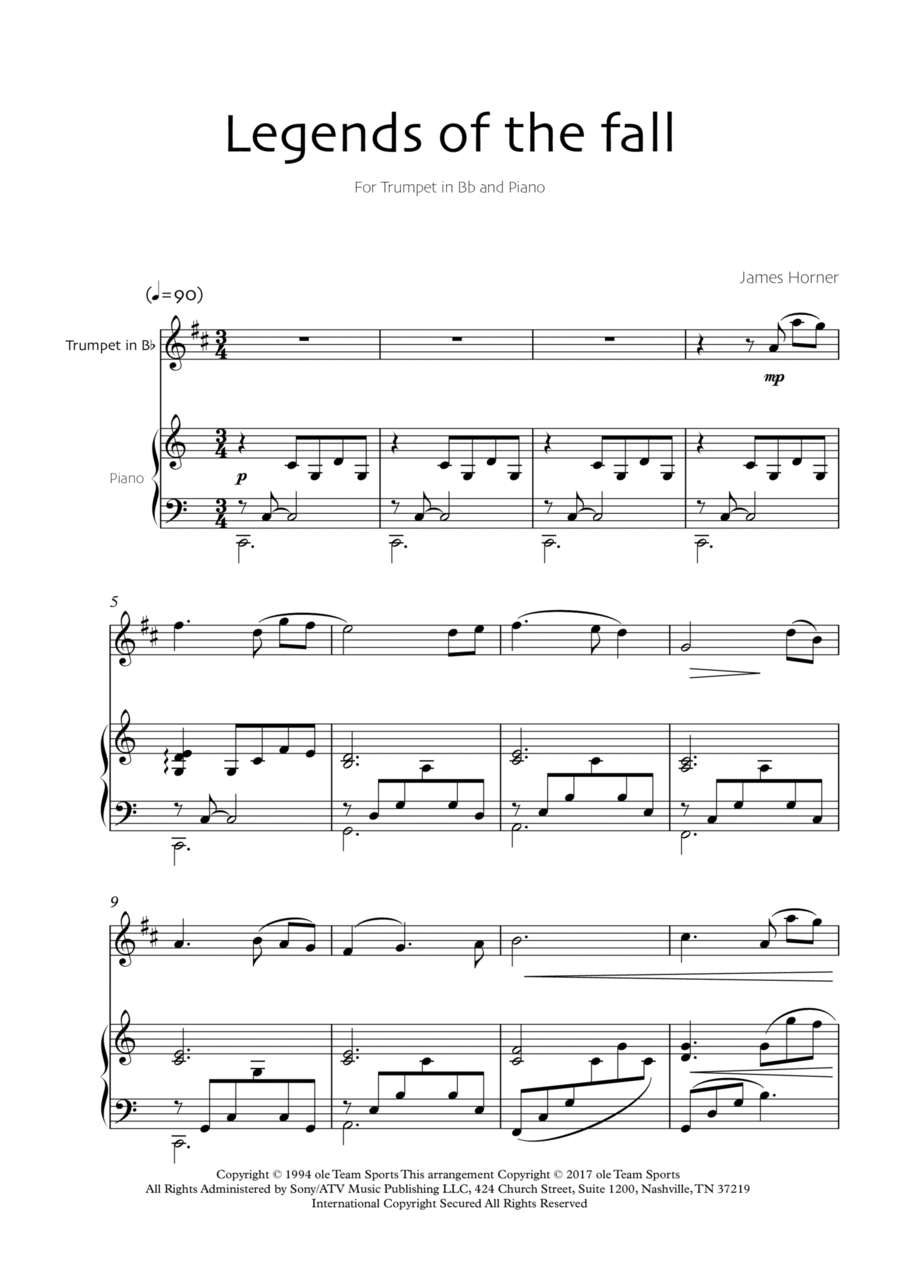 Legends Of The Fall B-Flat Trumpet scores gallery preview page 1