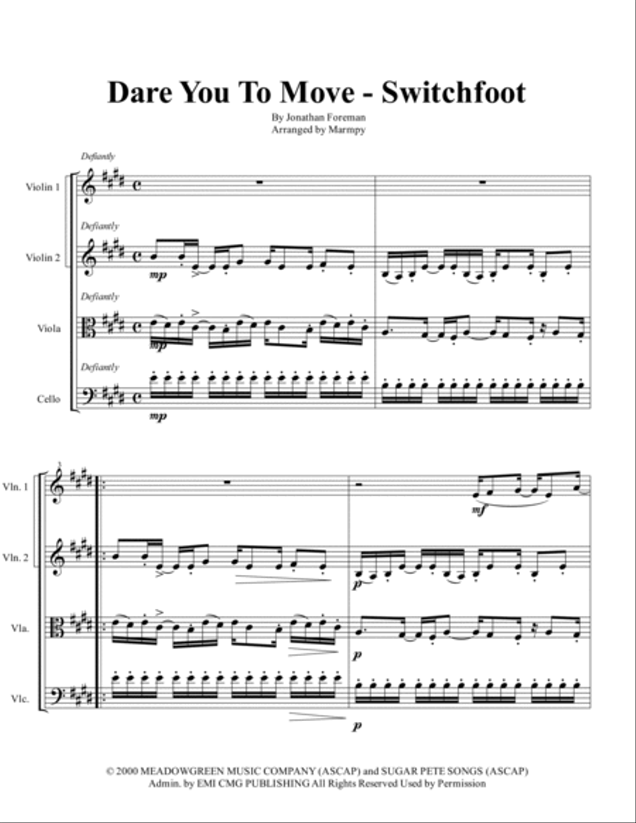 Dare You To Move String Quartet scores gallery preview page 5