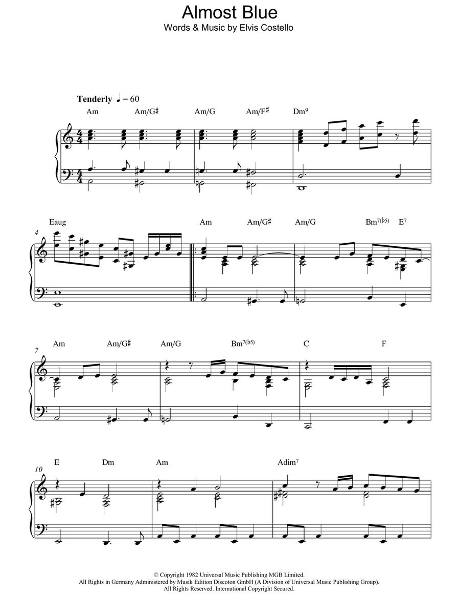 Almost Blue Piano Solo scores gallery preview page 1