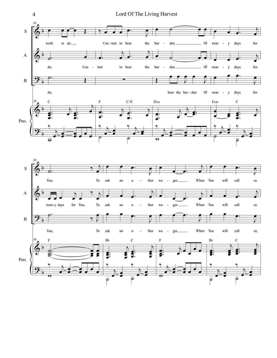 Lord Of The Living Harvest (SAB) 3-Part scores gallery preview page 4