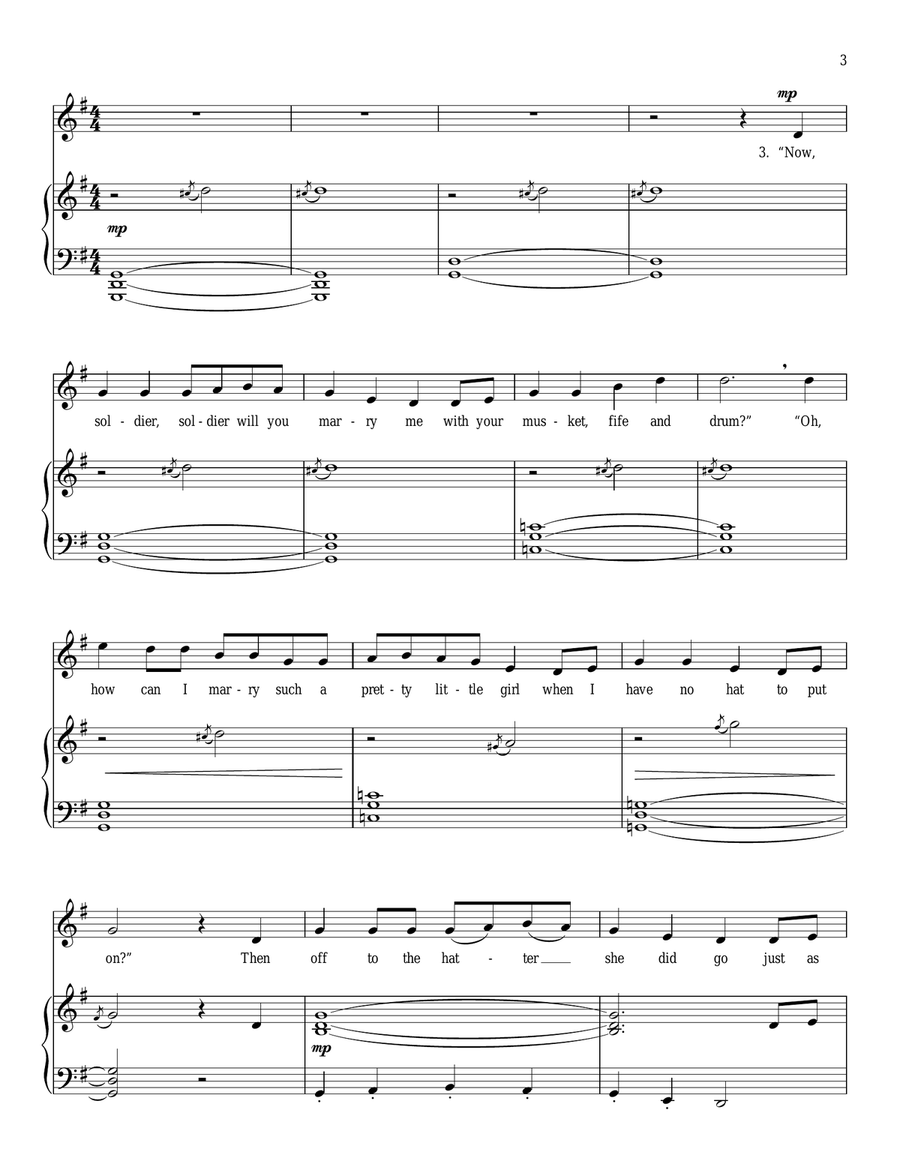 Soldier, Soldier Will You Marry Me Piano, Vocal scores gallery preview page 3