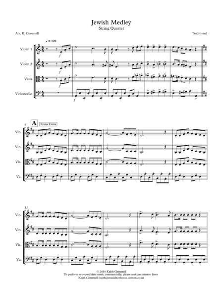 Jewish Medley: String Quartet image number null