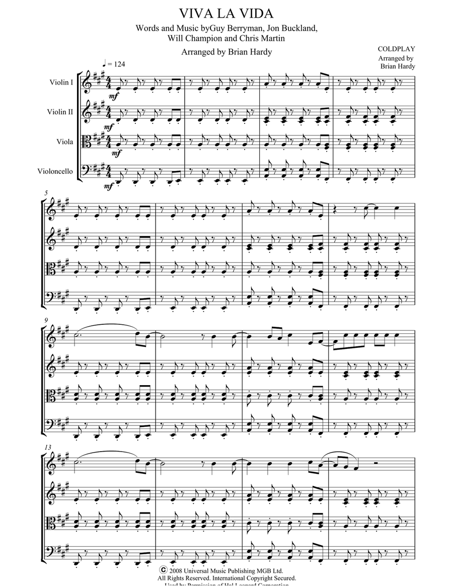 Viva La Vida Viva La Vida String Quartet scores gallery preview page 1